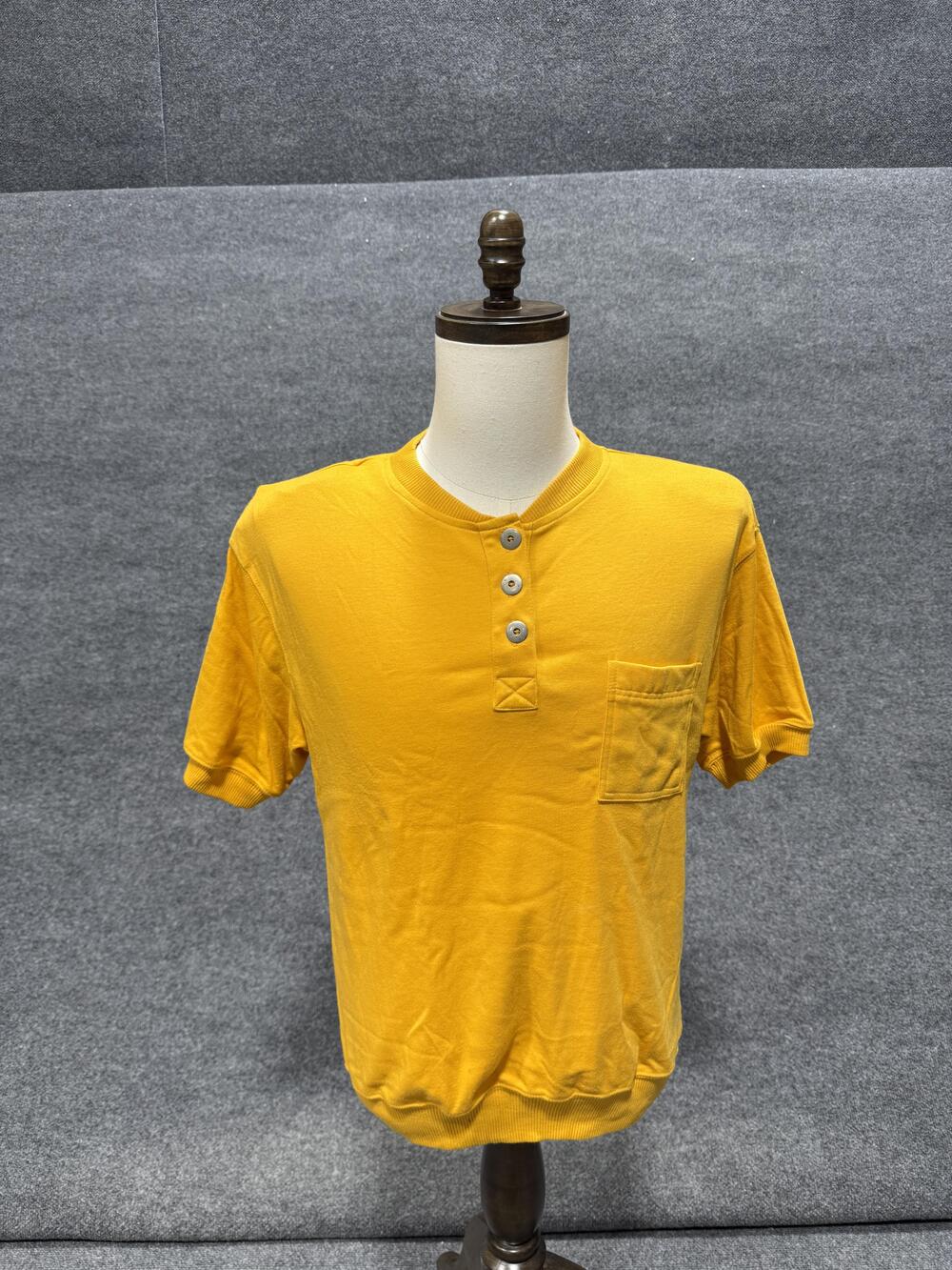 Vintage Carriage Court Shirt Boys 10-12 Yellow Henley Pocket Knit Tee Top